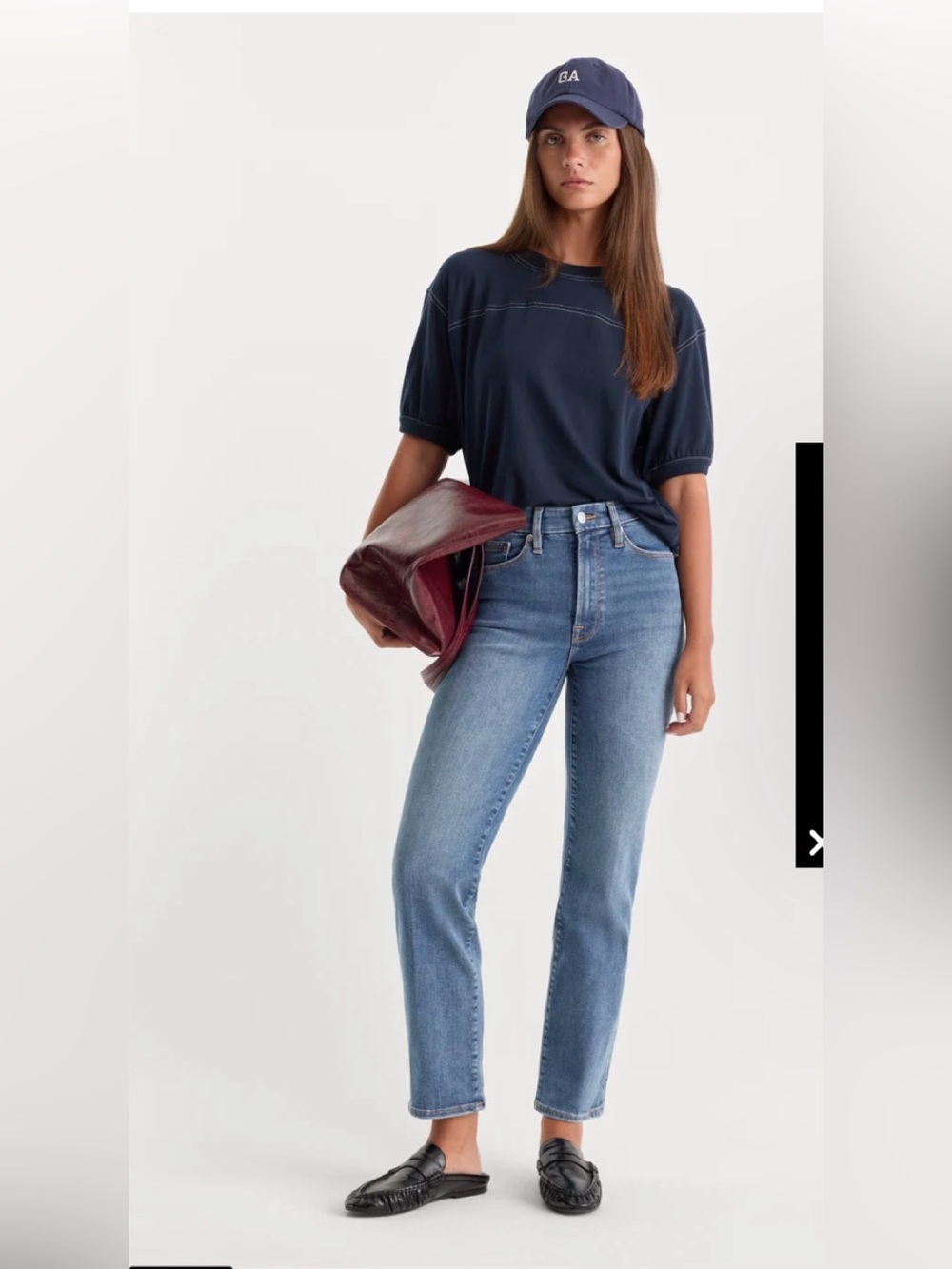 NEW Good American Dark Blue High-Rise Straight Ankle Jeans
